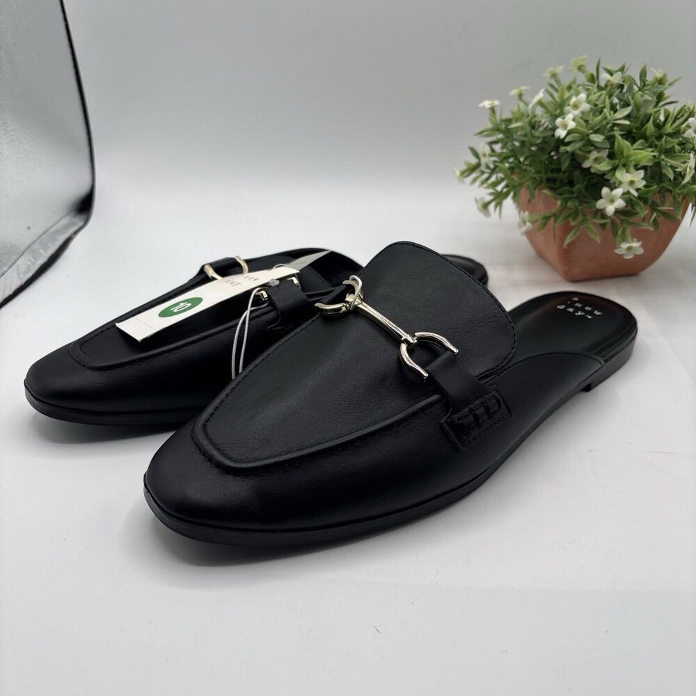 a new day Woman 10 Black Sandy Flats Buckle Accent NWT Slip on Gift Work Casual